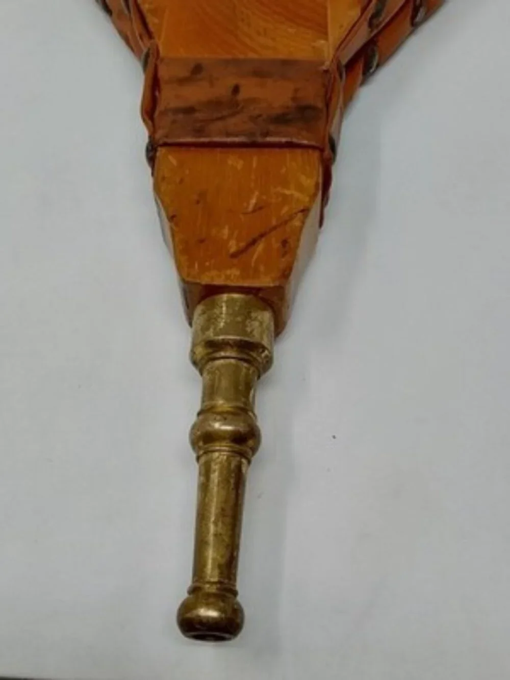 ​Vintage Hand Carved Wood Fireplace Bellows Floral Relief Leather Brass Nozzle